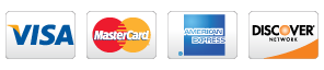 We accept Visa, Mastercard, American Express, and Discover